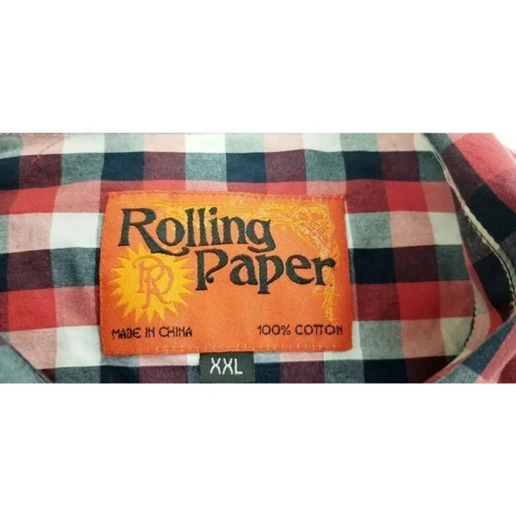 Rolling Paper 2XL Women's Pearl Snap Red White Black Check Sleeve Patch Shirt - Picture 4 of 12